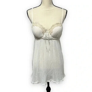 Linea Donatella Ivory Beaded Appliqué Lingerie Slip Dress